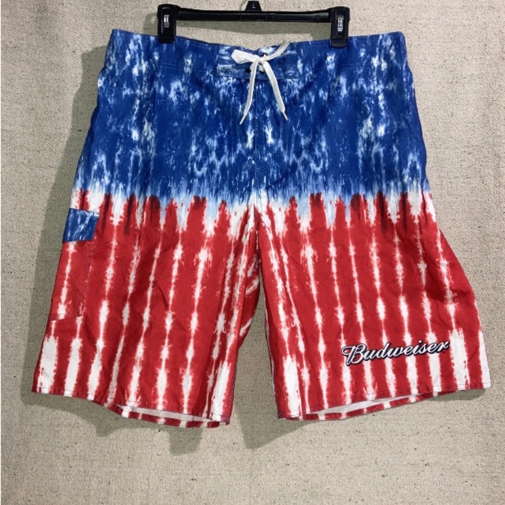 Vintage Budweiser Surf Board Shorts Tie Dye American Flag Men’s 38 New Patriotic
